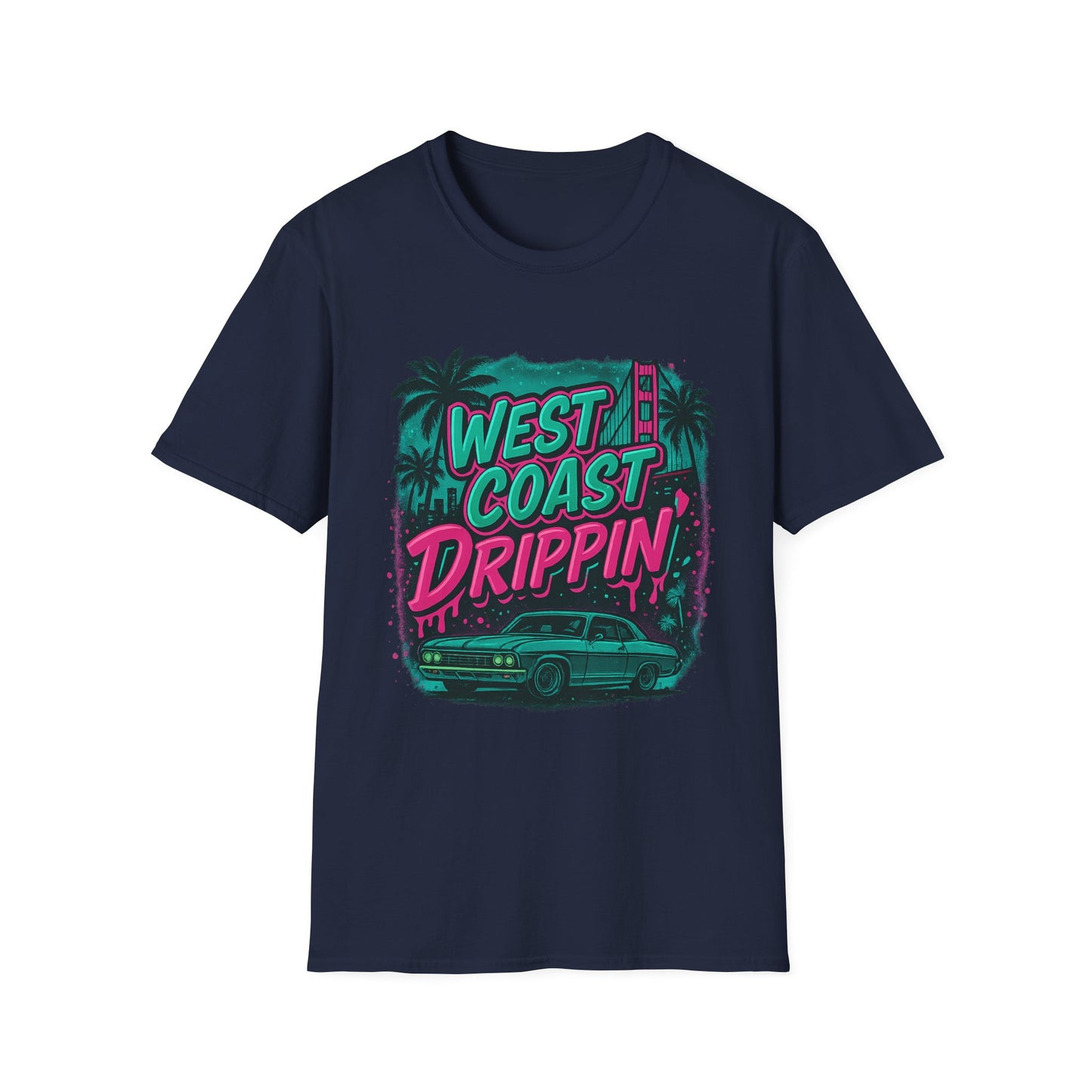 Retro West Coast Drippin' Unisex Softstyle T-Shirt | Vintage Graphic Tee, Summer Fashion, Streetwear, Gift for Him/Her, Festival Attire