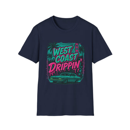 Retro West Coast Drippin' Unisex Softstyle T-Shirt | Vintage Graphic Tee, Summer Fashion, Streetwear, Gift for Him/Her, Festival Attire