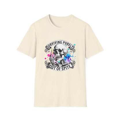 Surviving Purely Out of Spite T-Shirt | Inspirational Graphic Tee, Gift for Friends, Cool Casual Wear, Artistic Skull Design