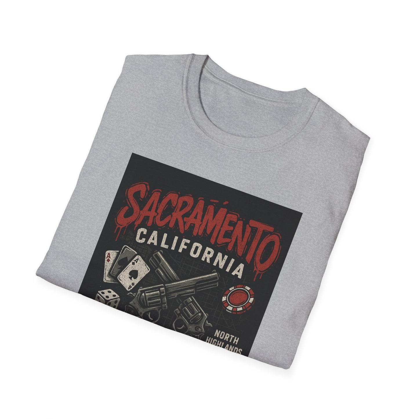 Sacramento Graphic Tee - Unisex Softstyle T-Shirt, California Apparel, Cool Casual Wear, Gift for Gamblers, Vintage Design