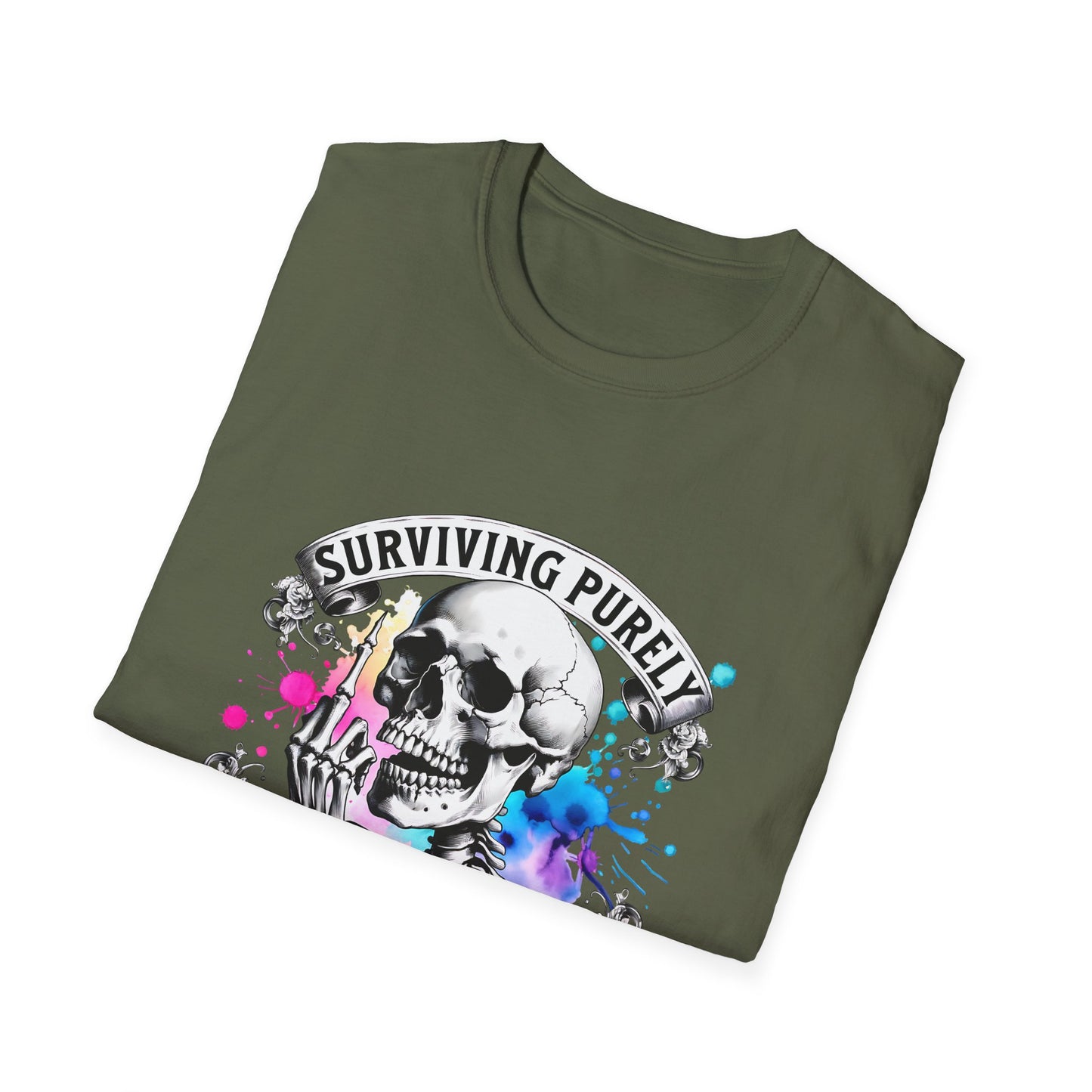 Surviving Purely Out of Spite T-Shirt | Inspirational Graphic Tee, Gift for Friends, Cool Casual Wear, Artistic Skull Design