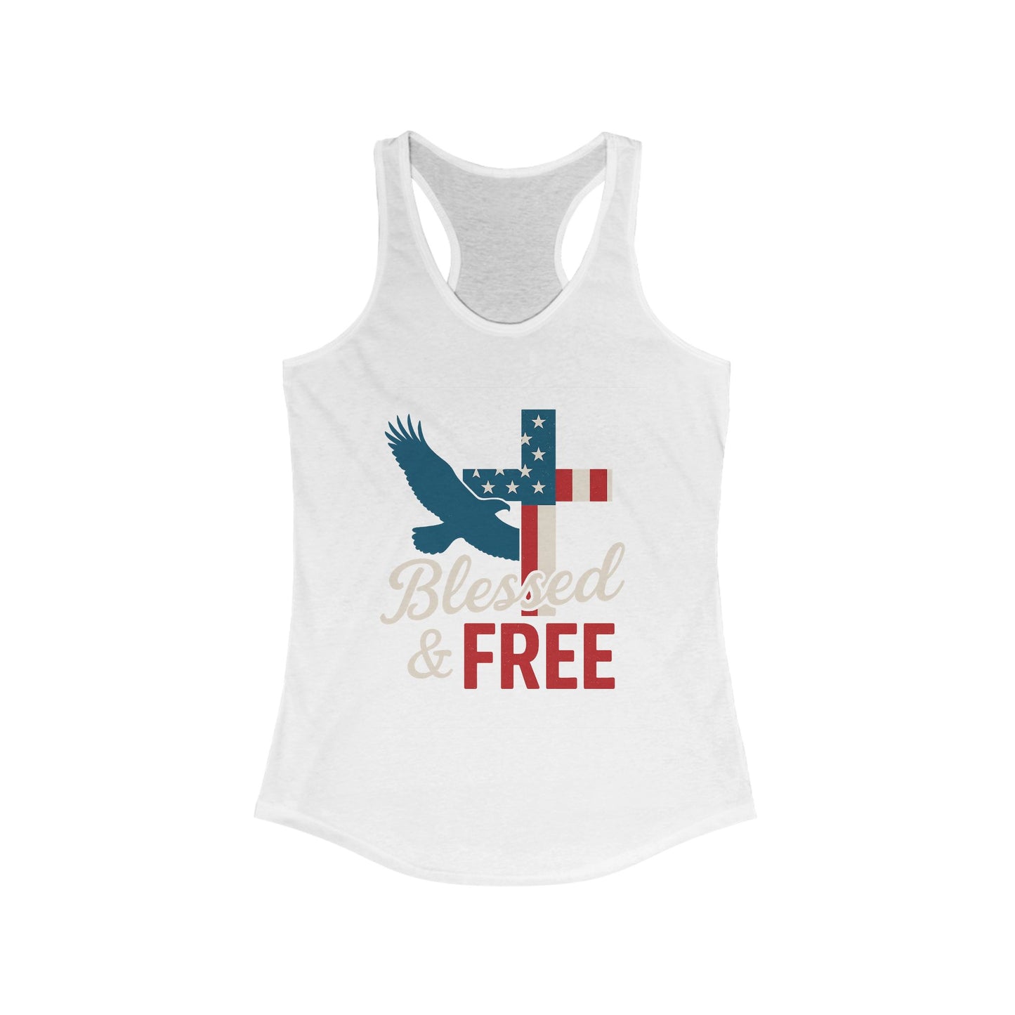 Patriotic Faith Racerback Tank - Blessed & Free, Summer Tank Top, Christian Tank, 4th of July Shirt, Gift for Her, Vacation Top