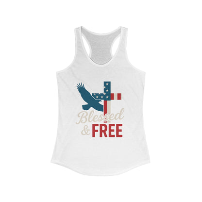Patriotic Faith Racerback Tank - Blessed & Free, Summer Tank Top, Christian Tank, 4th of July Shirt, Gift for Her, Vacation Top