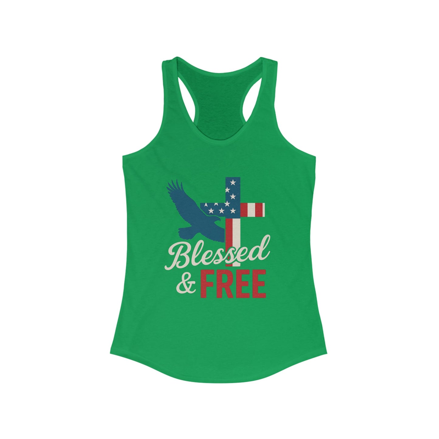 Patriotic Faith Racerback Tank - Blessed & Free, Summer Tank Top, Christian Tank, 4th of July Shirt, Gift for Her, Vacation Top