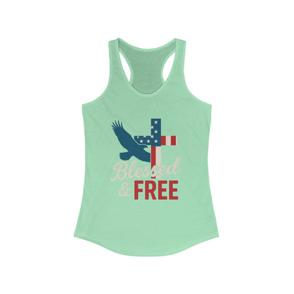 Patriotic Faith Racerback Tank - Blessed & Free, Summer Tank Top, Christian Tank, 4th of July Shirt, Gift for Her, Vacation Top
