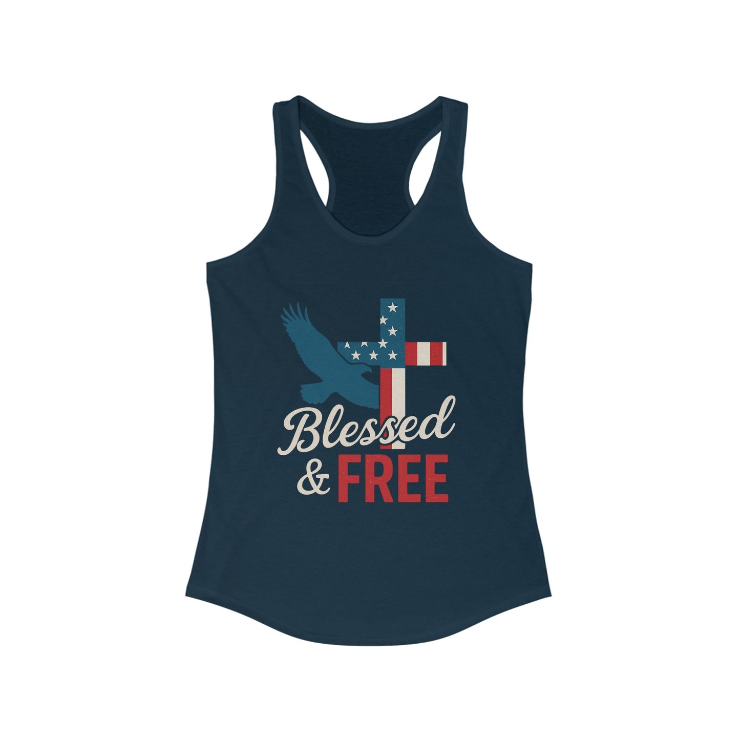Patriotic Faith Racerback Tank - Blessed & Free, Summer Tank Top, Christian Tank, 4th of July Shirt, Gift for Her, Vacation Top