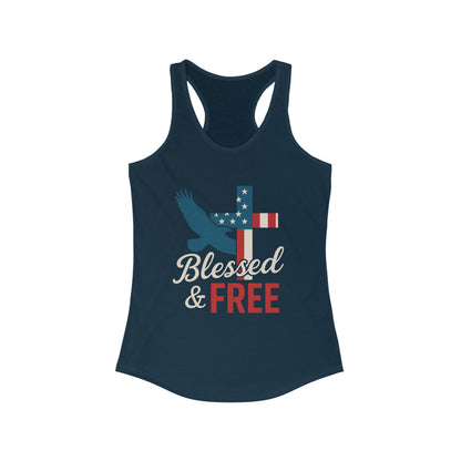Patriotic Faith Racerback Tank - Blessed & Free, Summer Tank Top, Christian Tank, 4th of July Shirt, Gift for Her, Vacation Top
