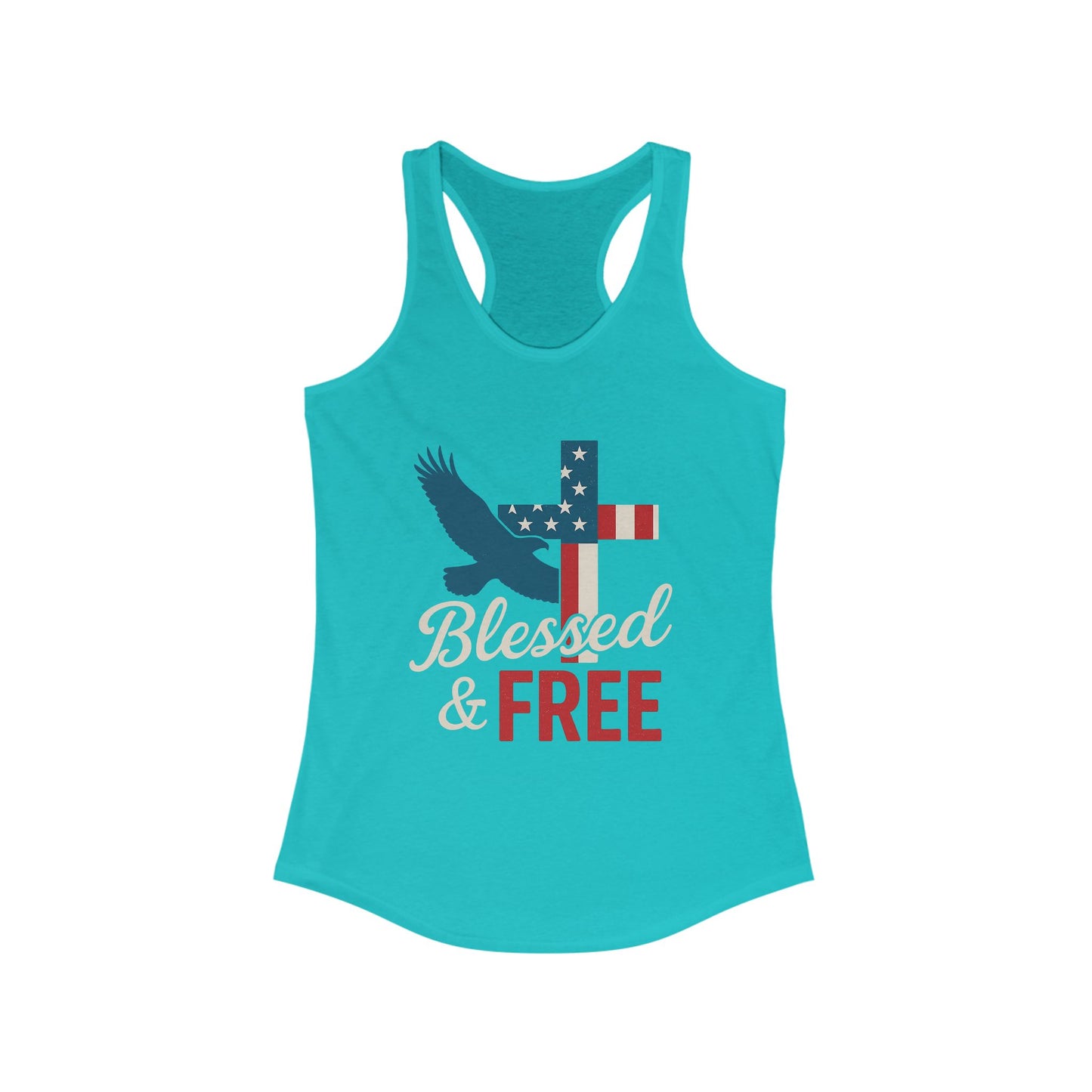 Patriotic Faith Racerback Tank - Blessed & Free, Summer Tank Top, Christian Tank, 4th of July Shirt, Gift for Her, Vacation Top