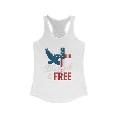 Patriotic Faith Racerback Tank - Blessed & Free, Summer Tank Top, Christian Tank, 4th of July Shirt, Gift for Her, Vacation Top