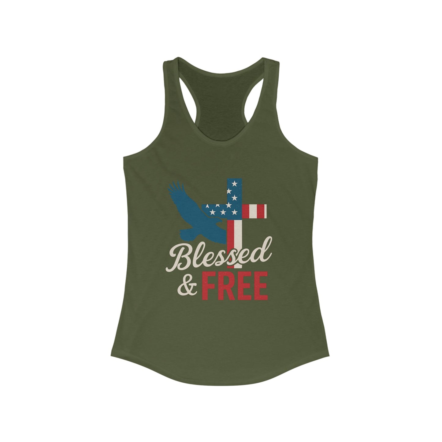 Patriotic Faith Racerback Tank - Blessed & Free, Summer Tank Top, Christian Tank, 4th of July Shirt, Gift for Her, Vacation Top