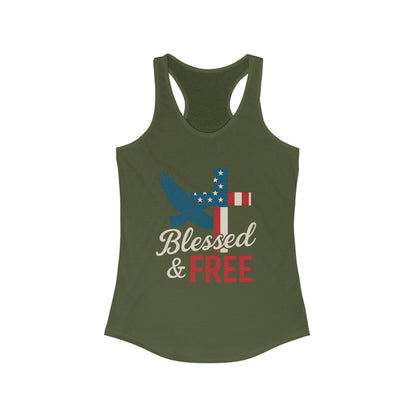 Patriotic Faith Racerback Tank - Blessed & Free, Summer Tank Top, Christian Tank, 4th of July Shirt, Gift for Her, Vacation Top