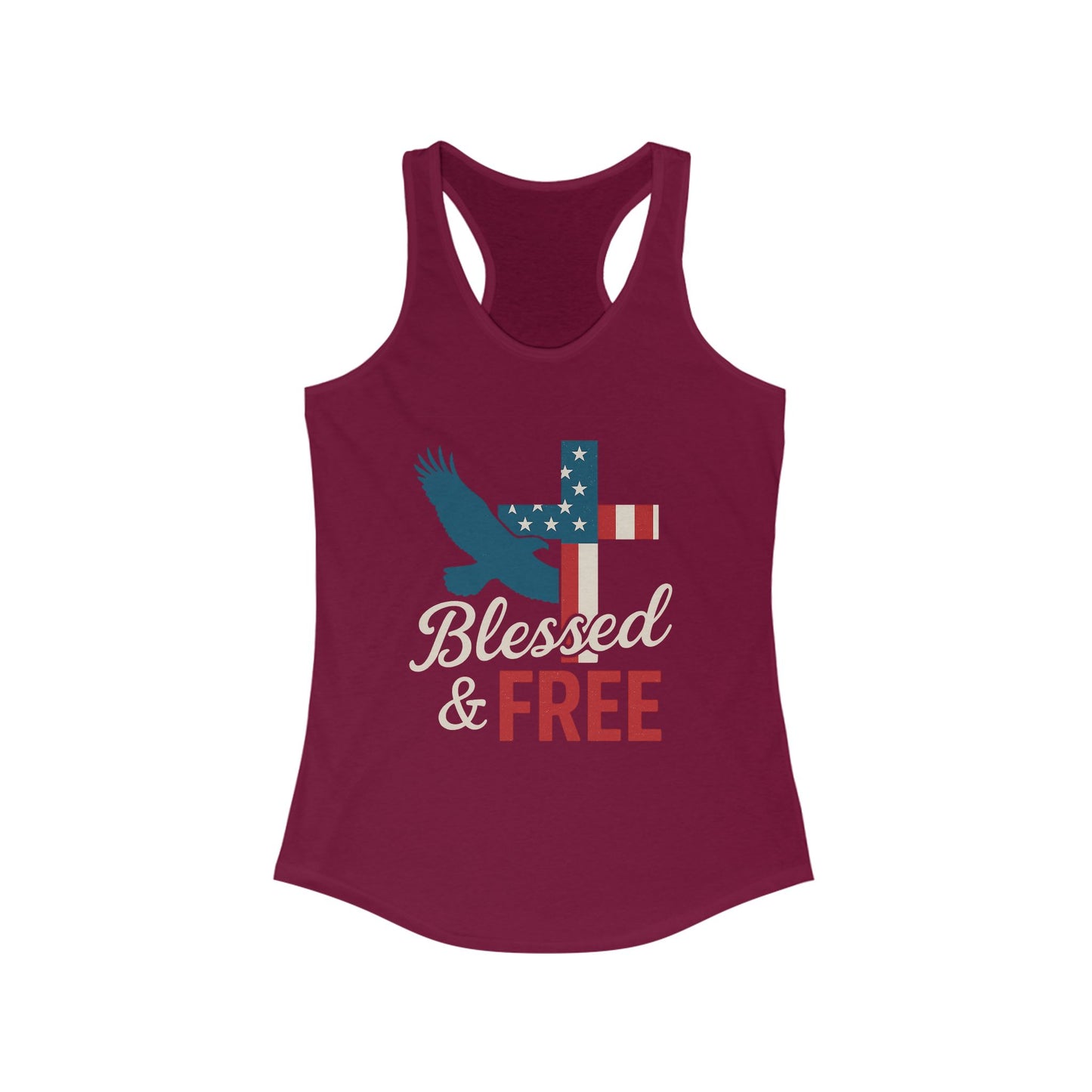Patriotic Faith Racerback Tank - Blessed & Free, Summer Tank Top, Christian Tank, 4th of July Shirt, Gift for Her, Vacation Top