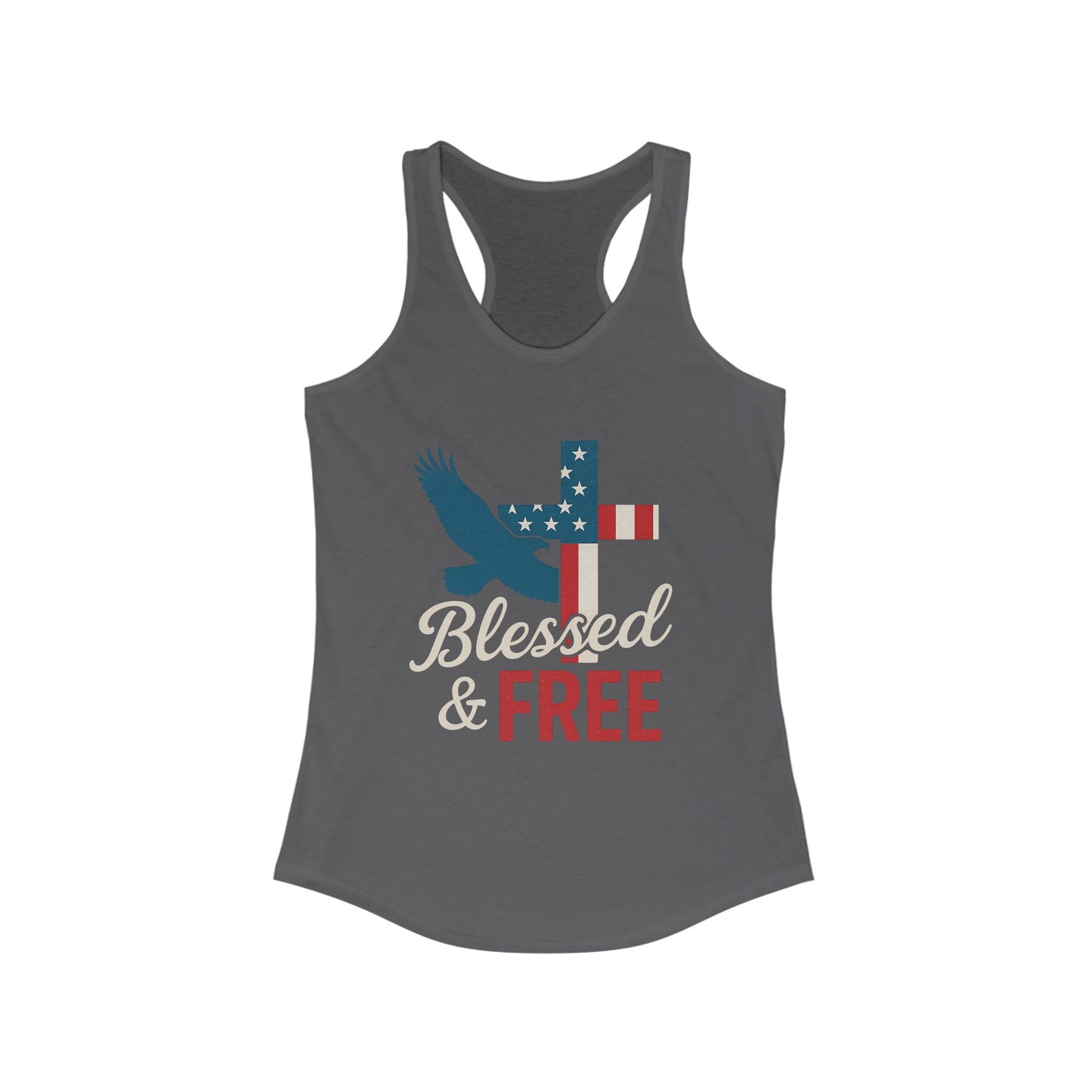 Patriotic Faith Racerback Tank - Blessed & Free, Summer Tank Top, Christian Tank, 4th of July Shirt, Gift for Her, Vacation Top