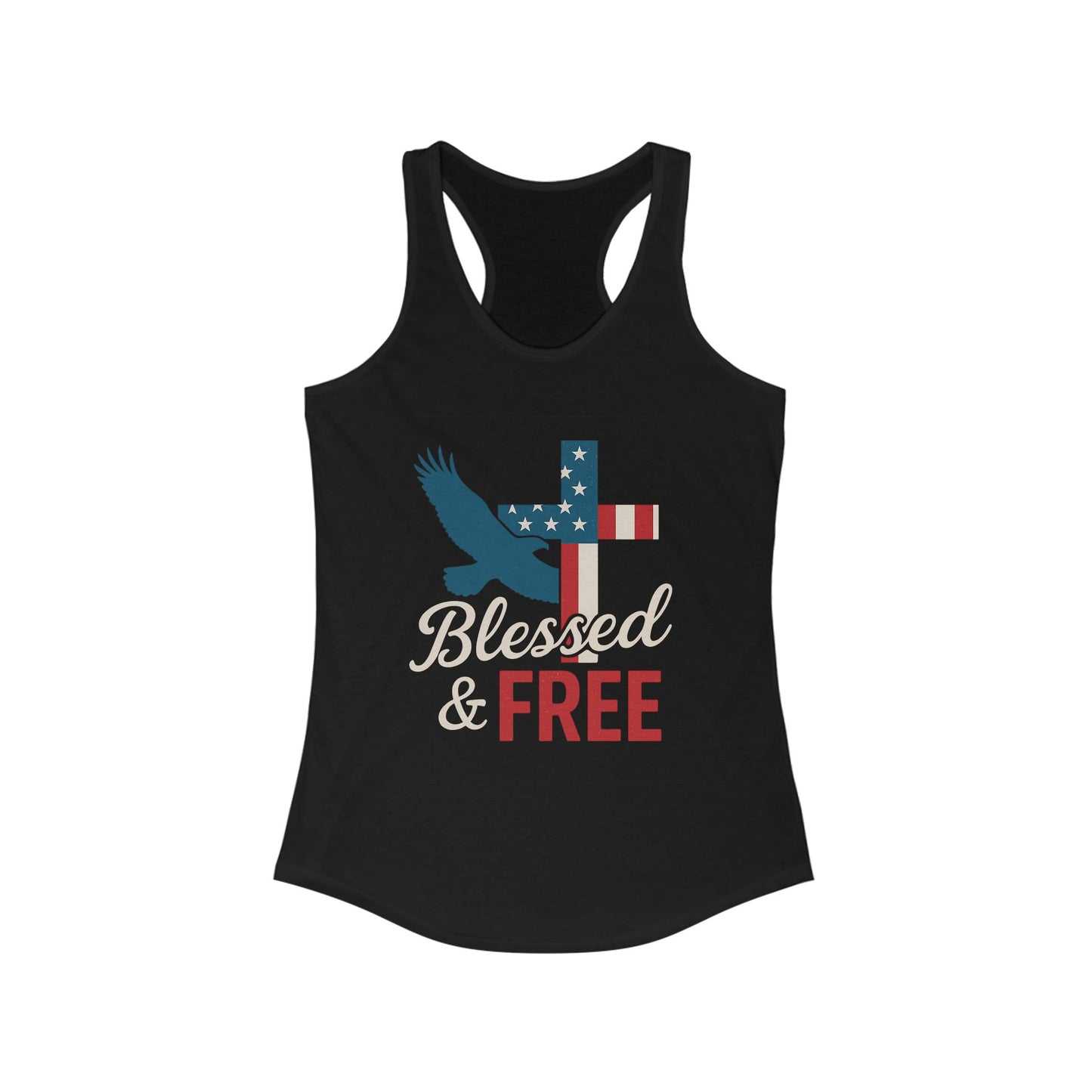 Patriotic Faith Racerback Tank - Blessed & Free, Summer Tank Top, Christian Tank, 4th of July Shirt, Gift for Her, Vacation Top