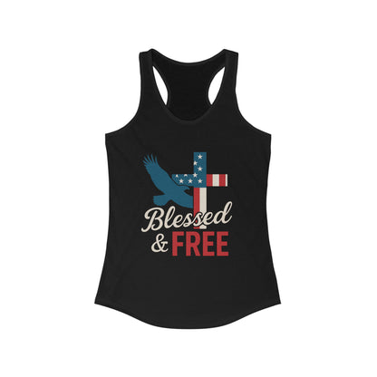 Patriotic Faith Racerback Tank - Blessed & Free, Summer Tank Top, Christian Tank, 4th of July Shirt, Gift for Her, Vacation Top