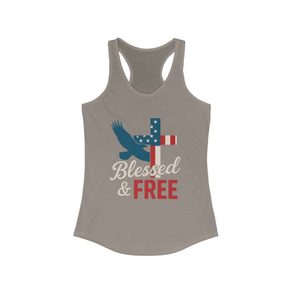 Patriotic Faith Racerback Tank - Blessed & Free, Summer Tank Top, Christian Tank, 4th of July Shirt, Gift for Her, Vacation Top
