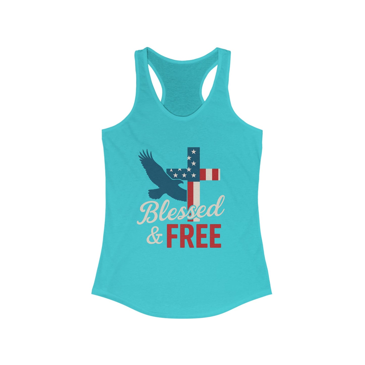 Patriotic Faith Racerback Tank - Blessed & Free, Summer Tank Top, Christian Tank, 4th of July Shirt, Gift for Her, Vacation Top