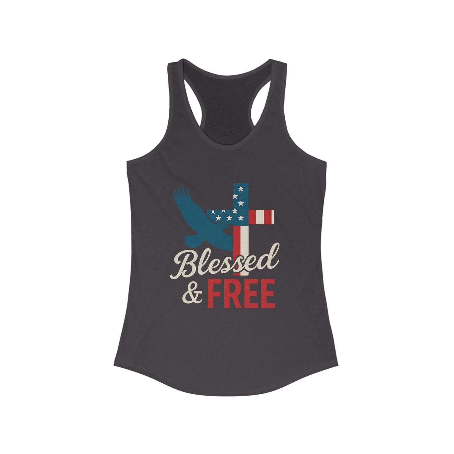 Patriotic Faith Racerback Tank - Blessed & Free, Summer Tank Top, Christian Tank, 4th of July Shirt, Gift for Her, Vacation Top