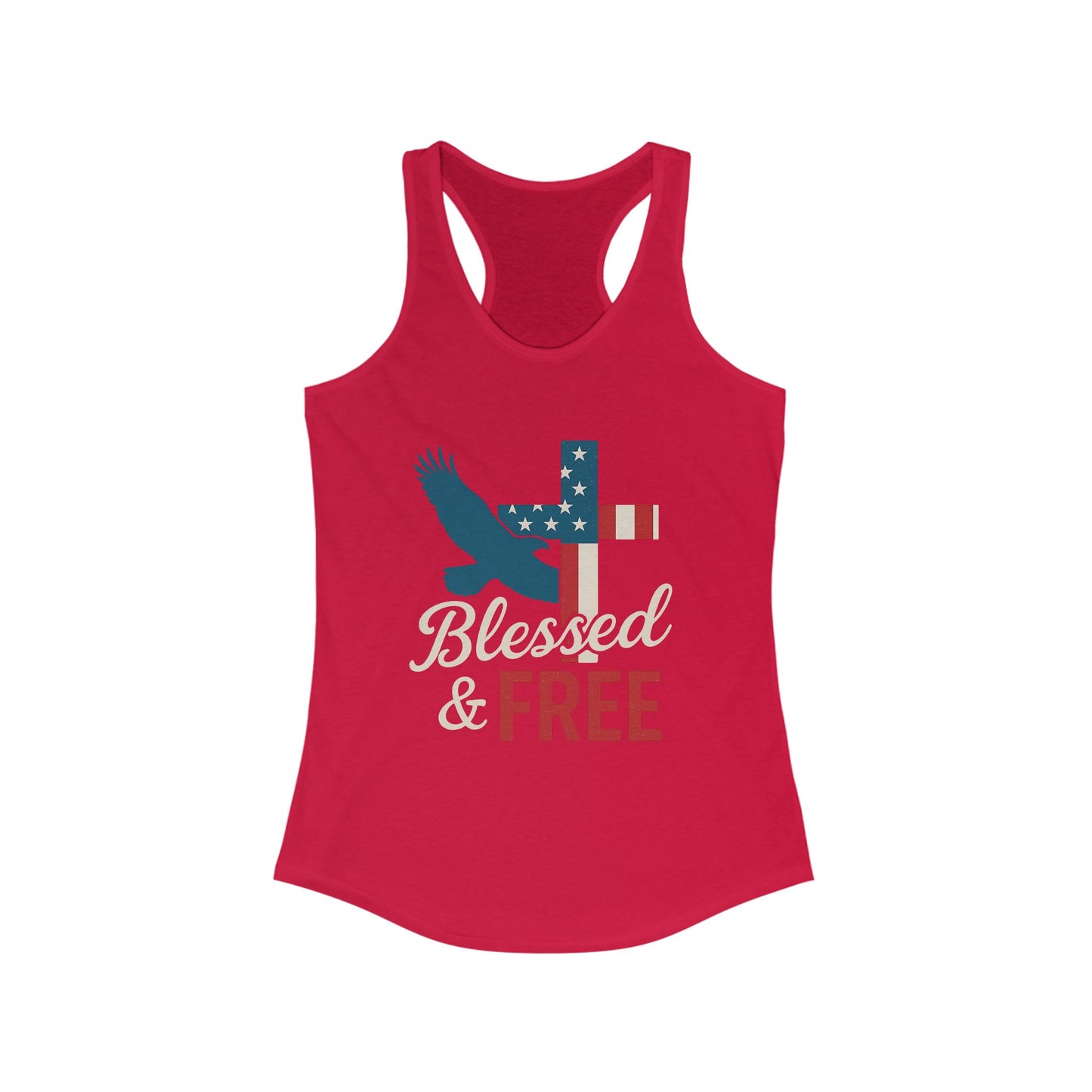 Patriotic Faith Racerback Tank - Blessed & Free, Summer Tank Top, Christian Tank, 4th of July Shirt, Gift for Her, Vacation Top