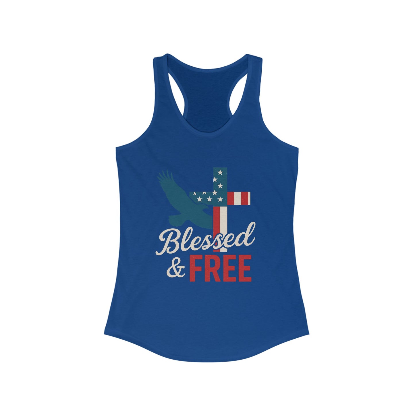 Patriotic Faith Racerback Tank - Blessed & Free, Summer Tank Top, Christian Tank, 4th of July Shirt, Gift for Her, Vacation Top