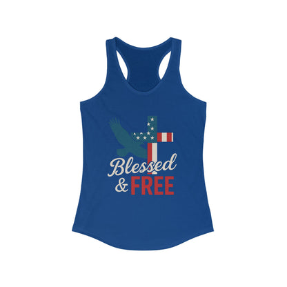 Patriotic Faith Racerback Tank - Blessed & Free, Summer Tank Top, Christian Tank, 4th of July Shirt, Gift for Her, Vacation Top