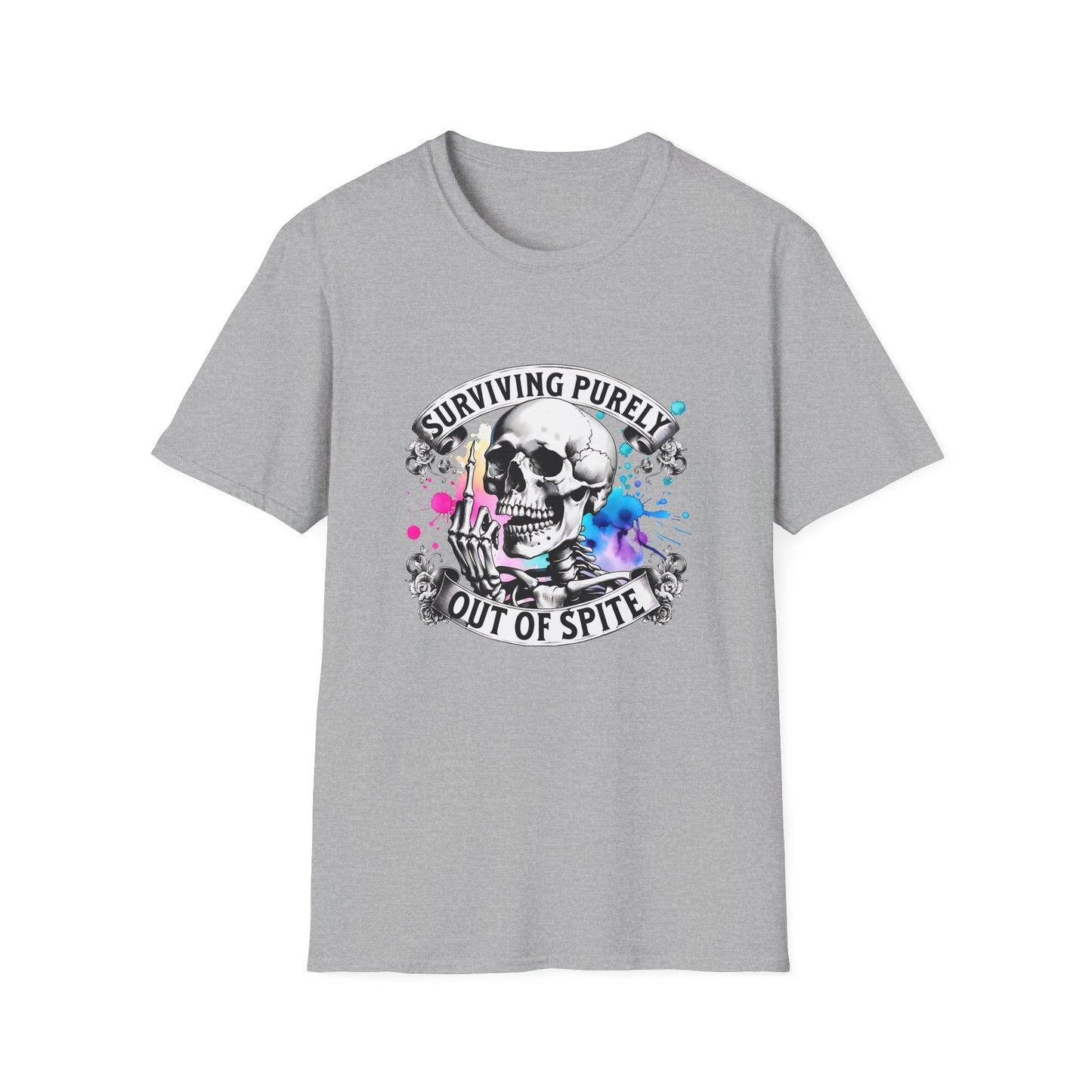 Surviving Purely Out of Spite T-Shirt | Inspirational Graphic Tee, Gift for Friends, Cool Casual Wear, Artistic Skull Design