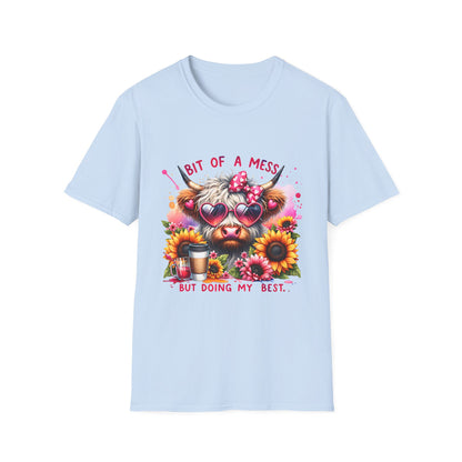 Bit of a Mess Unisex Softstyle T-Shirt, Cute Animal Graphic Tee, Perfect Gift for Pet Lovers, Casual Wear, Birthday Present, Floral Design