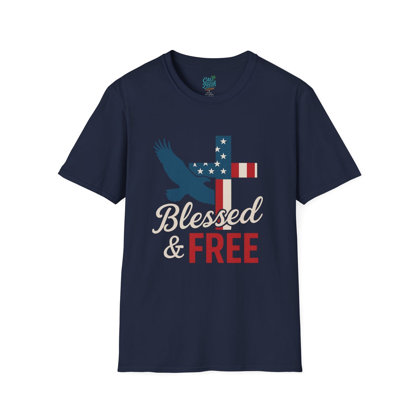Blessed & Free Unisex T-Shirt | Inspirational American Flag Tee, Faith-Based Gift, Patriotic Apparel, Comfort Fit, Everyday Wear