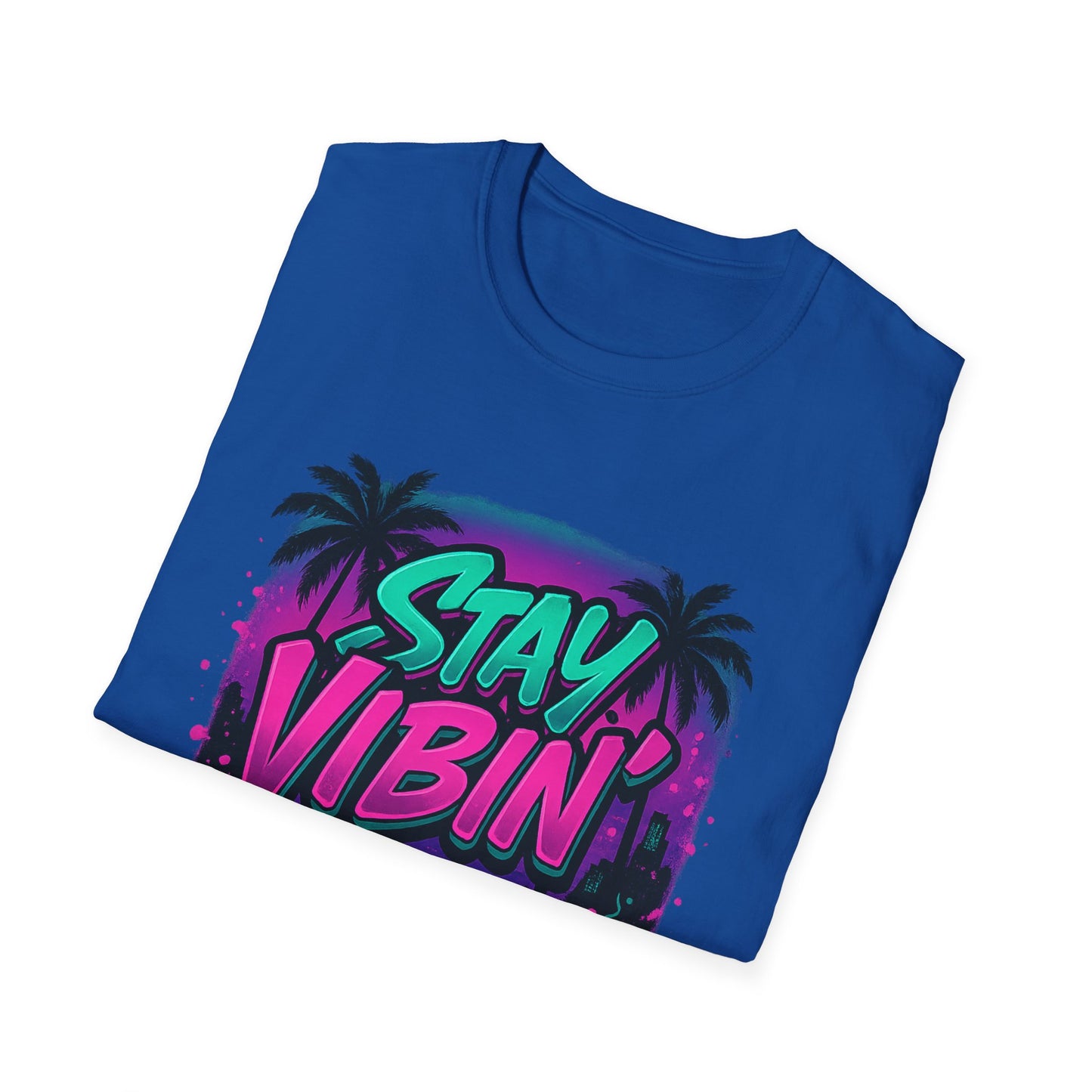 Stay Vibin' Unisex Softstyle T-Shirt, Retro Summer Tee, Cool Graphic Shirt, Gifts for Him, Beach Party Apparel, Casual Wear