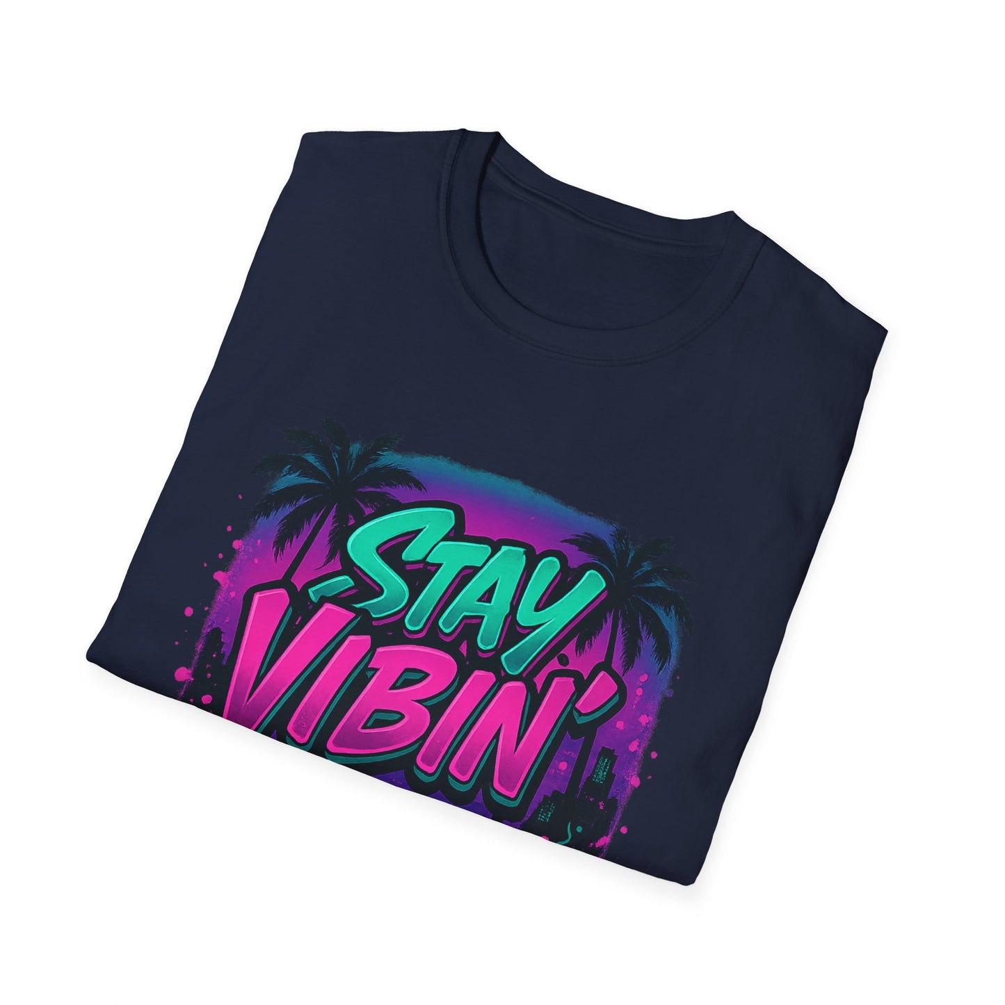 Stay Vibin' Unisex Softstyle T-Shirt, Retro Summer Tee, Cool Graphic Shirt, Gifts for Him, Beach Party Apparel, Casual Wear
