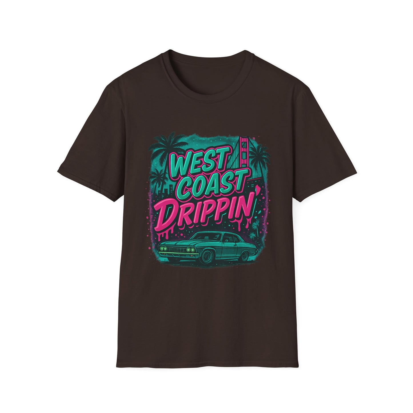 Retro West Coast Drippin' Unisex Softstyle T-Shirt | Vintage Graphic Tee, Summer Fashion, Streetwear, Gift for Him/Her, Festival Attire