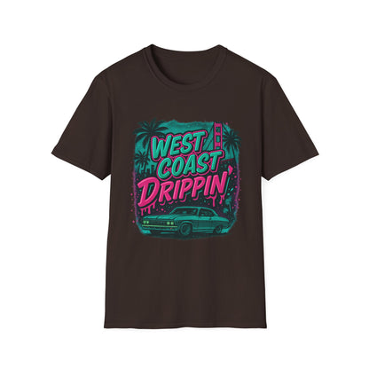 Retro West Coast Drippin' Unisex Softstyle T-Shirt | Vintage Graphic Tee, Summer Fashion, Streetwear, Gift for Him/Her, Festival Attire