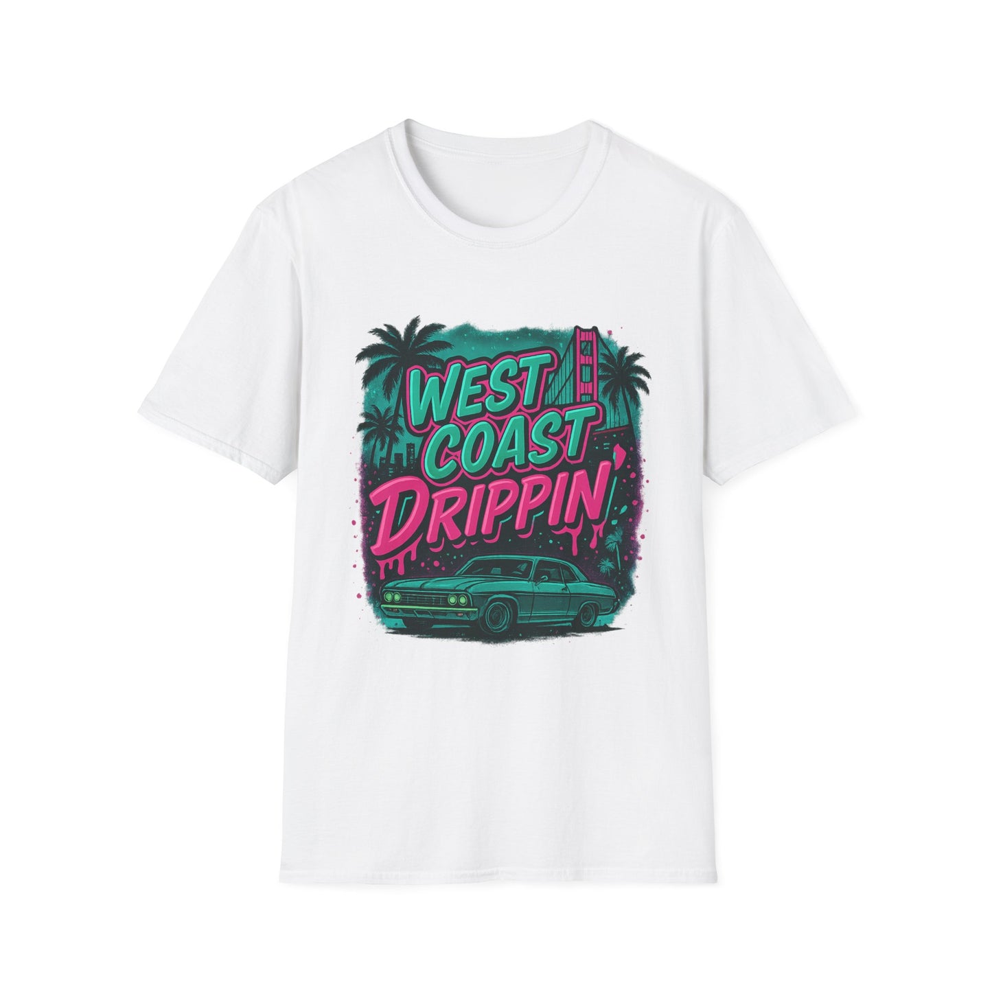 Retro West Coast Drippin' Unisex Softstyle T-Shirt | Vintage Graphic Tee, Summer Fashion, Streetwear, Gift for Him/Her, Festival Attire