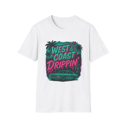 Retro West Coast Drippin' Unisex Softstyle T-Shirt | Vintage Graphic Tee, Summer Fashion, Streetwear, Gift for Him/Her, Festival Attire