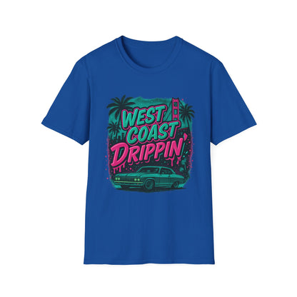 Retro West Coast Drippin' Unisex Softstyle T-Shirt | Vintage Graphic Tee, Summer Fashion, Streetwear, Gift for Him/Her, Festival Attire