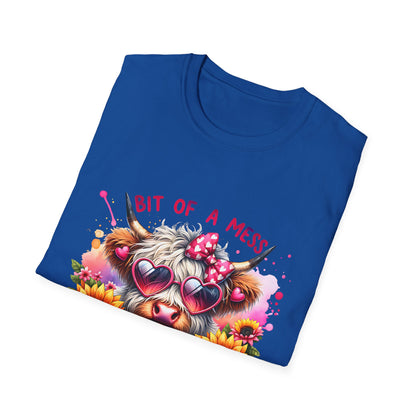 Bit of a Mess Unisex Softstyle T-Shirt, Cute Animal Graphic Tee, Perfect Gift for Pet Lovers, Casual Wear, Birthday Present, Floral Design