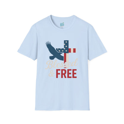 Blessed & Free Unisex T-Shirt | Inspirational American Flag Tee, Faith-Based Gift, Patriotic Apparel, Comfort Fit, Everyday Wear
