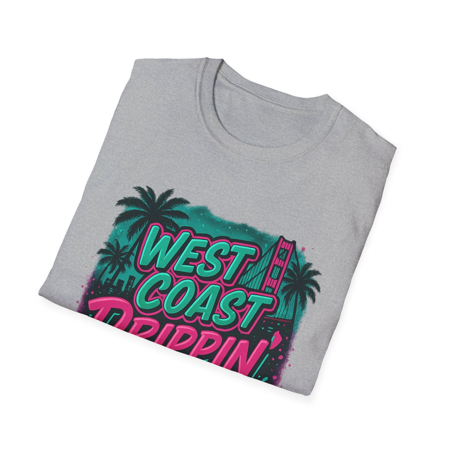 Retro West Coast Drippin' Unisex Softstyle T-Shirt | Vintage Graphic Tee, Summer Fashion, Streetwear, Gift for Him/Her, Festival Attire