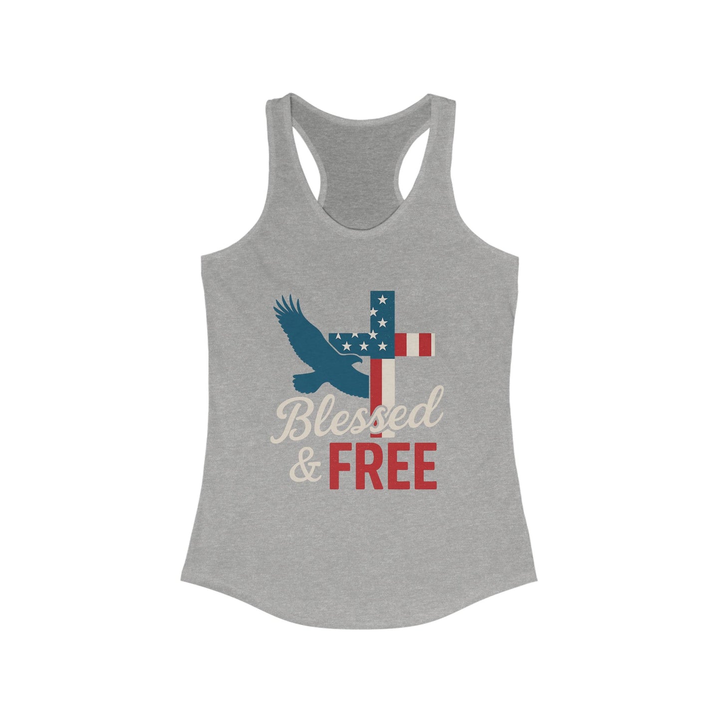 Patriotic Faith Racerback Tank - Blessed & Free, Summer Tank Top, Christian Tank, 4th of July Shirt, Gift for Her, Vacation Top