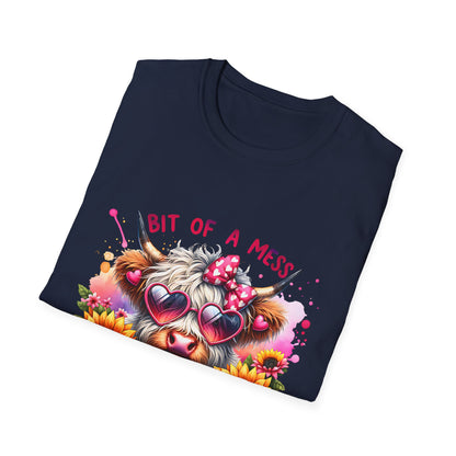 Bit of a Mess Unisex Softstyle T-Shirt, Cute Animal Graphic Tee, Perfect Gift for Pet Lovers, Casual Wear, Birthday Present, Floral Design