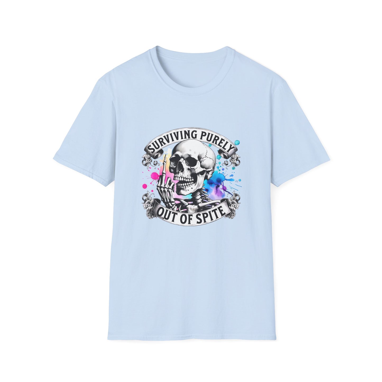 Surviving Purely Out of Spite T-Shirt | Inspirational Graphic Tee, Gift for Friends, Cool Casual Wear, Artistic Skull Design