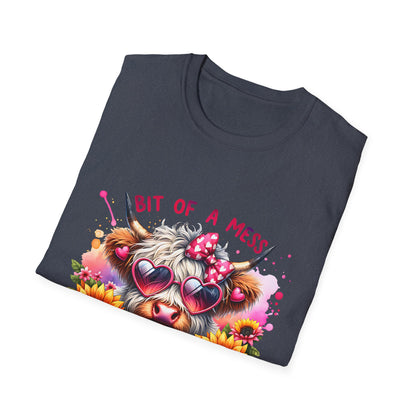 Bit of a Mess Unisex Softstyle T-Shirt, Cute Animal Graphic Tee, Perfect Gift for Pet Lovers, Casual Wear, Birthday Present, Floral Design