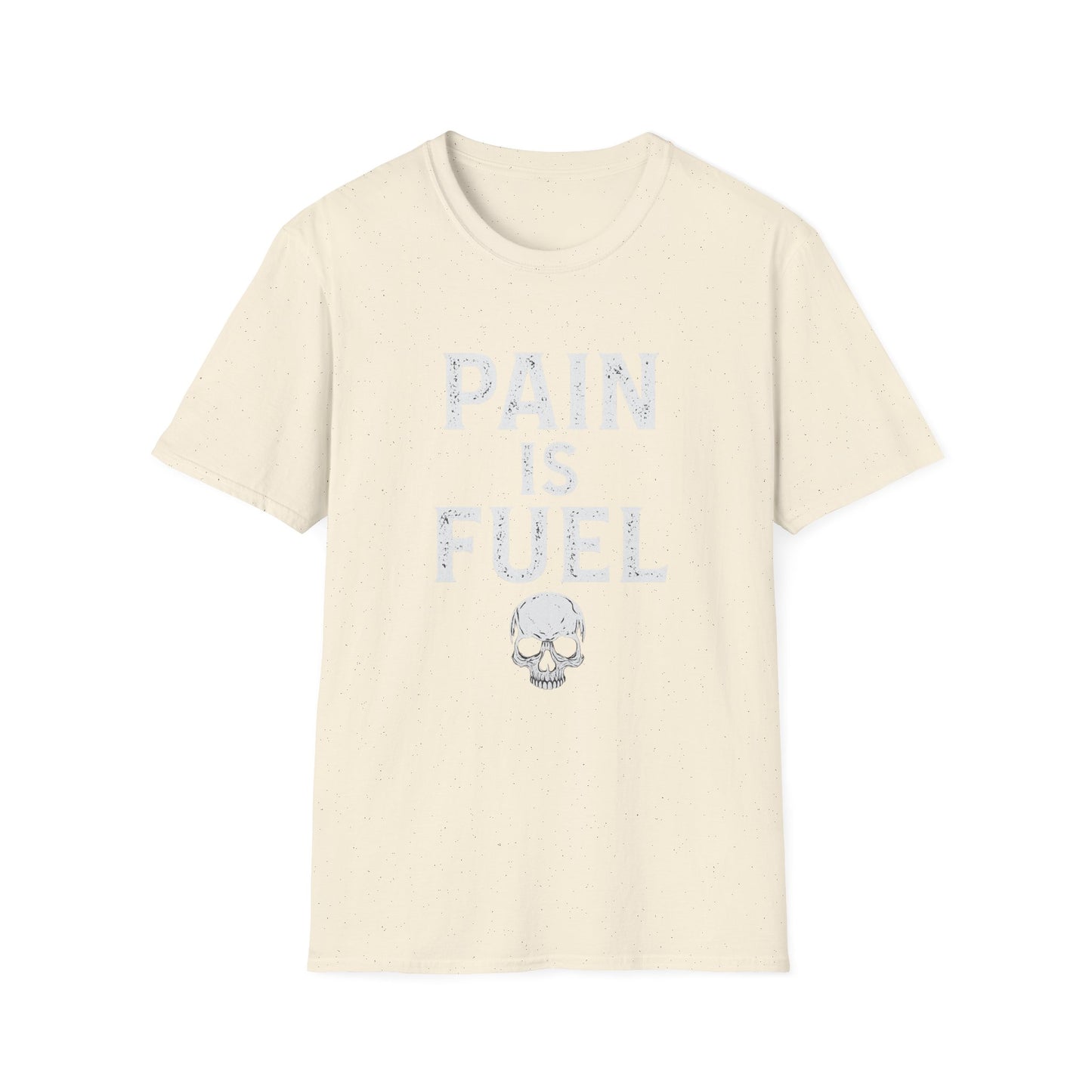 Motivational Skull T-Shirt, Unisex Softstyle Tee, Workout Apparel, Fitness Gift, Casual Wear, Pain is Fuel Design