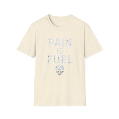 Motivational Skull T-Shirt, Unisex Softstyle Tee, Workout Apparel, Fitness Gift, Casual Wear, Pain is Fuel Design