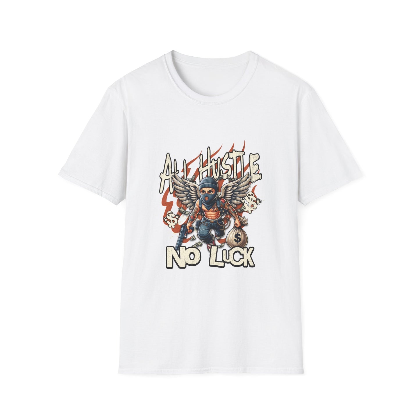 All Hustle No Luck Unisex Softstyle T-Shirt | Motivational Apparel, Graphic Tee, Casual Wear, Gift for Entrepreneurs, Streetwear