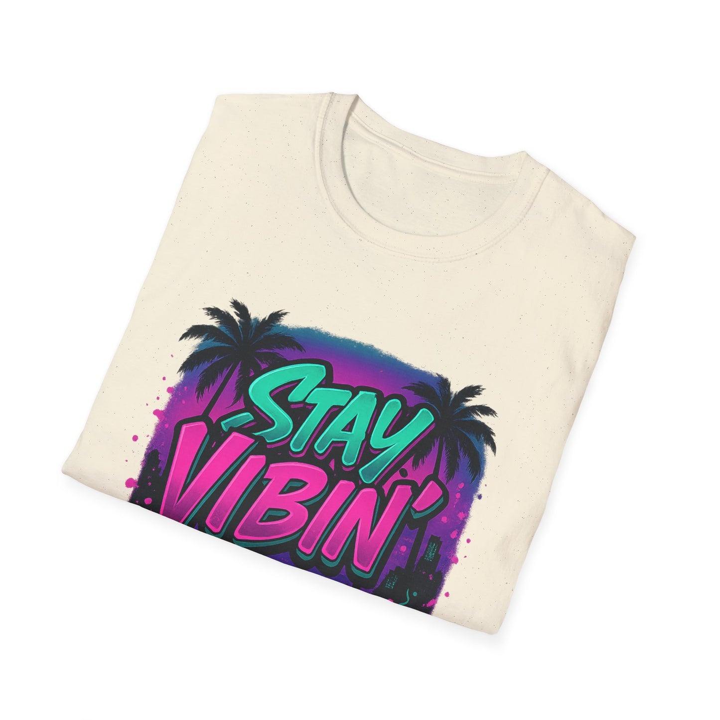 Stay Vibin' Unisex Softstyle T-Shirt, Retro Summer Tee, Cool Graphic Shirt, Gifts for Him, Beach Party Apparel, Casual Wear