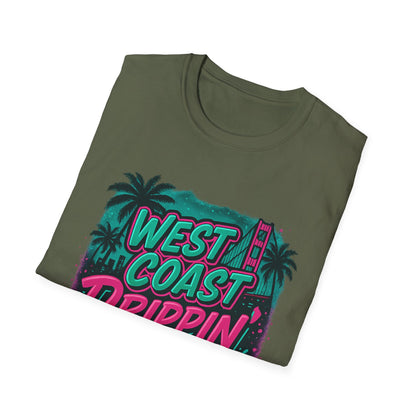 Retro West Coast Drippin' Unisex Softstyle T-Shirt | Vintage Graphic Tee, Summer Fashion, Streetwear, Gift for Him/Her, Festival Attire
