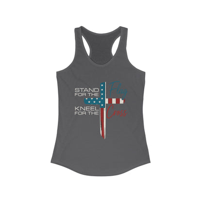 Patriotic Women's Racerback Tank | Stand for the Flag & Cross | Perfect for Independence Day, Memorial Day, or Everyday Wear