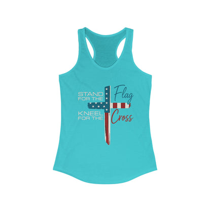 Patriotic Women's Racerback Tank | Stand for the Flag & Cross | Perfect for Independence Day, Memorial Day, or Everyday Wear