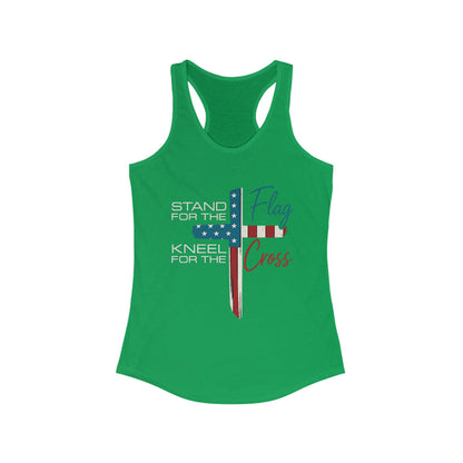 Patriotic Women's Racerback Tank | Stand for the Flag & Cross | Perfect for Independence Day, Memorial Day, or Everyday Wear